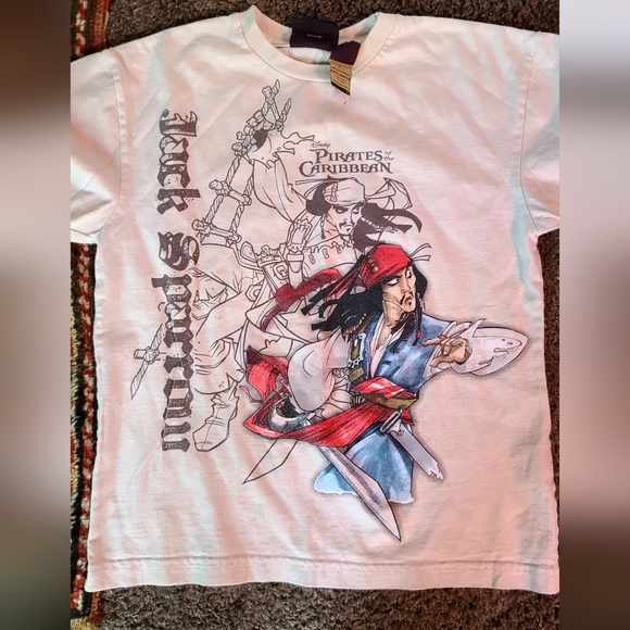Disney Kids Pirates of the Caribbean Jack Sparrow t-shirt sz8 white/cream - Picture 3 of 3
